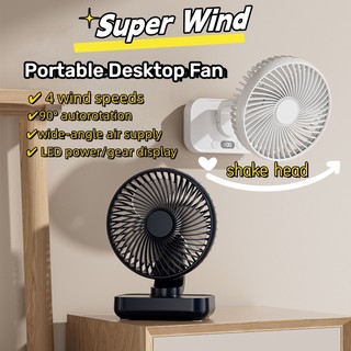 Quạt Để Bàn Tích Điện Cao Cấp Xoay Tự Động 180 Độ Pin 4000mAh Có Thể Sạc Lại 4 Tốc Độ Gió Chạy Êm Cổng Sạc USB