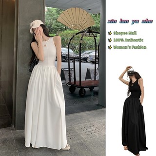 Xin LAN YA SHE Nữ Mới Pháp Retro Niche Váy Dài Eo Giảm Béo