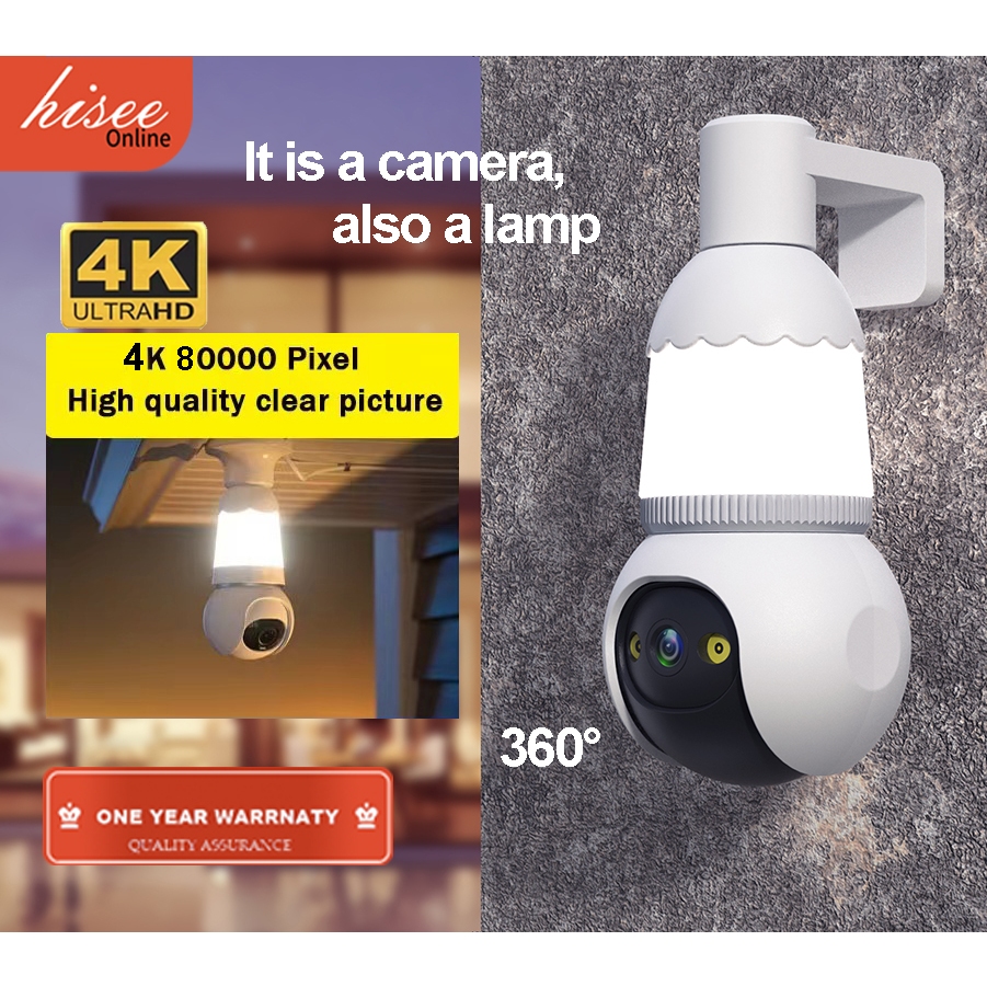 Hisee 4K HD 8MP E27 Wifi Dome bóng đèn IP camera Tuya ứng dụng zoom kỹ thuật số 4X LED & IR Tầm nhìn