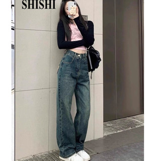 SHISHI quần ống rộng quần nữ jean Fashion Korean phổ biến xu hướng WNK242052F 8Z240219