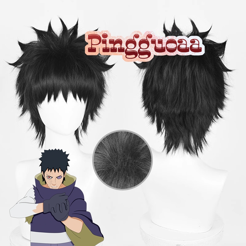 Anime Naruto Uchiha Obito Cosplay Wig 30cm Black Heat Resistant Synthetic Wigs