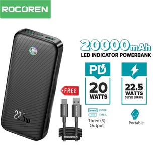 Rocoren 22.5W Power Bank 20000mAh QC PD 3.0 Sạc nhanh PowerBank cho dòng i15 Samsung S24