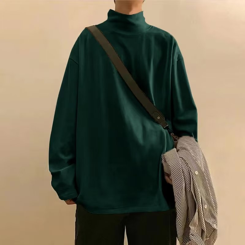 Áo Thun Nam Nữ Dài Tay Cổ Cao Dáng Rộng Màu Trơn Đơn Giản Thời Trang áo phông nam form rộng áo phông unisex