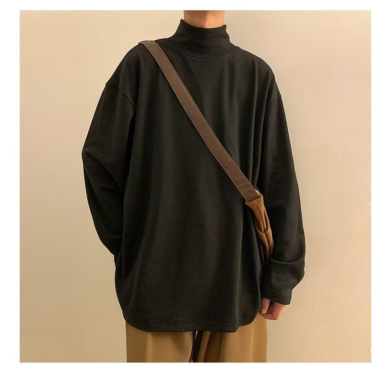 Áo Thun Nam Nữ Dài Tay Cổ Cao Dáng Rộng Màu Trơn Đơn Giản Thời Trang áo phông nam form rộng áo phông unisex