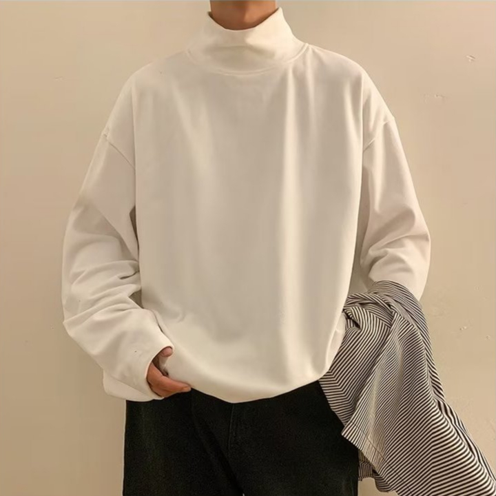 Áo Thun Nam Nữ Dài Tay Cổ Cao Dáng Rộng Màu Trơn Đơn Giản Thời Trang áo phông nam form rộng áo phông unisex
