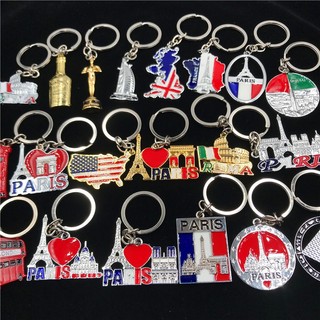 Kim Loại Móc Khóa Du Lịch Lưu Niệm Sáng Tạo Pháp Ý Vương Quốc Anh Dubai Hoa Kỳ Móc Khóa Mặt Dây Chuyền Trang Trí Chìa Khóa Xe Trẻ Em Quà Tặng Sinh Nhật
