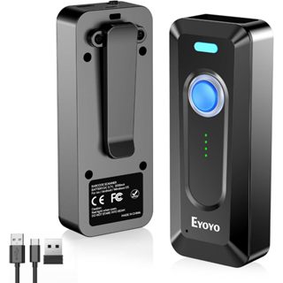 Máy quét mã vạch Bluetooth di động không dây Eyoyo 1D 2D QR có kẹp, Pin lớn 2000mAh có chỉ báo mức pin, Tương thích với iPhone, iPad, Android