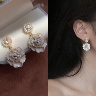 Phụ nữ chống dị ứng nhân tạo trai bông tai Vintage hoa sang trọng bên phụ kiện ngọc