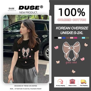 「DUSE」Áo thun ngắn tay cổ tròn in hình thời trang Hàn Quốc quần áo nữ thon gọn Y2K top