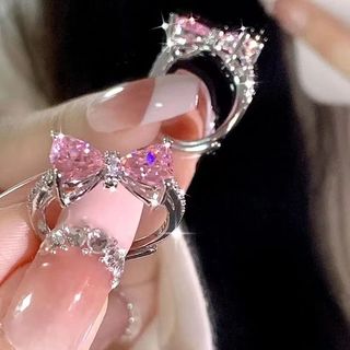 Nơ Hồng Trái Tim Tình Yêu Nhẫn Zircon Nữ Niche Thiết Kế Chỉ Số Nhẫn Nhẫn Thời Trang Độc Đáo