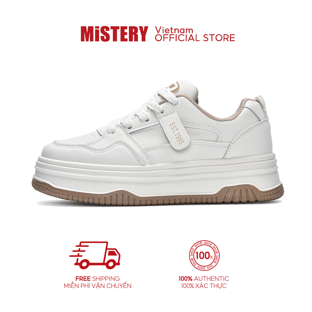 MiSTERY Da PU Đế Dày 4.5cm Tăng Chiều Cao Đỉnh Thấp Giày Thể Thao Đế Bằng MIS-1069