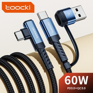 Cáp usb toocki 60w 2 trong 1 sạc nhanh 90 độ khuỷu tay usb loại c sang loại c cáp dữ liệu