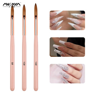 Anngnya 3 cái #8/ 10 / 14 bộ bàn chải móng tay acrylic 3d nguyên chất handmade bàn chải móng tay cho ứng dụng acrylic bàn chải móng tay nghệ thuật chuyên nghiệp