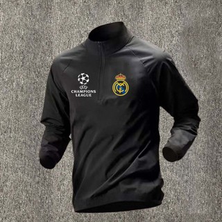 Áo Sơ Mi Tập Bóng Đá Nam UEFA Tay Dài Real Madrid Khởi Động Thể Thao Mặc Champions League Nửa Zip Quần Áo Bóng Đá Nhanh Khô Thoáng Khí Chống Gió Mỏng