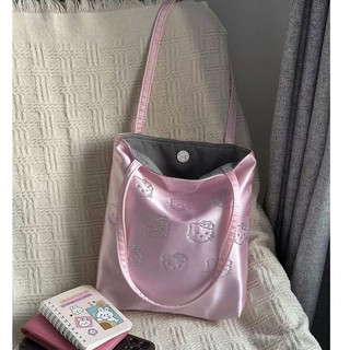Beikeyang Túi lụa nữ Hàn Quốc mới Kitty Hot khoan in đầy đủ satin dễ thương cao cấp túi xách Tote mini cao cấp