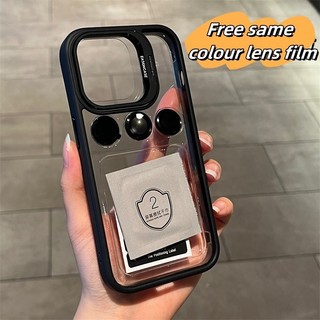 Ốp điện thoại Acrylic HD sang trọng Tương thích với iPhone 15 14 12 13 11 Pro Max 14Plus Vỏ chống sốc trong suốt có ống kính cùng màu