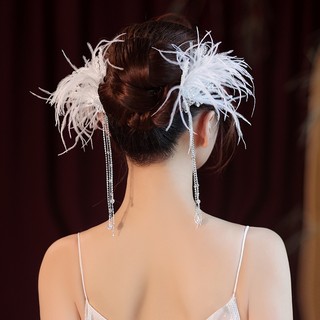 Kẹp Tóc Hình Lông Vũ Đính Đá Lấp Lánh Cho Cô Dâu