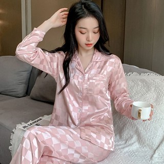 Hàng sẵn có Plus Size Nữ Bộ Đồ Ngủ Dài Tay Satin Lụa Thoải Mái Đồ Ngủ Nữ Bộ Đồ Ngủ