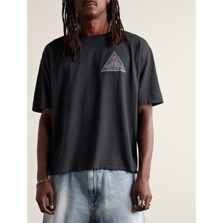 RHUDE retro VTG triangle logo niche trendy brand black heavyweight pure cotton loose round neck short sleeved T-shirt summer