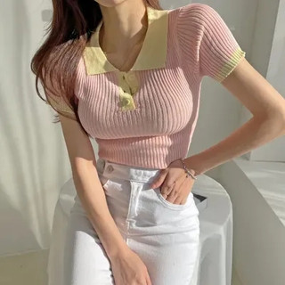 NZN Áo thun nữ tay ngắn phiên bản Hàn Quốc 3 màu Áo dệt kim mùa hè