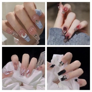 Set 24 móng tay giả đính đá trang trí cho cô dâu móng tay giả móng giả móng giả dài