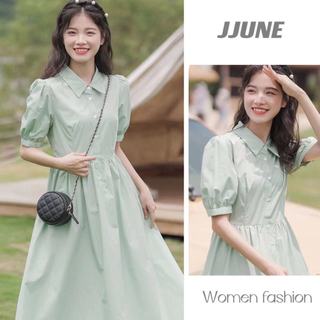 Váy Xanh lá  Dáng Dài Tiểu Thư Sang Trọng ,Chất Liệu Vải Tơ Cao Cấp Nhiều Màu Đẹp Quyến Rũ, Hàng Thiết Kế，Mùa hè Phong cách mới Mori Style Váy ngắn tay cổ polo sang trọng