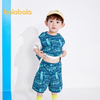 Balabala Bé Trai Phù Hợp Với Bé Tay Ngắn Mùa Hè Trẻ Em Quần Áo Cotton Giả Hai Mảnh Bộ Quần Áo Thời Trang