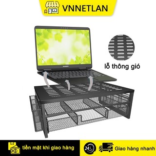 VNNETLAN Giá đỡ màn hình máy tính Giá đỡ laptop  bằng hợp kim nhôm có lỗ thông hơi làm mát 3 tầng điều Có ngăn đựng đồ Khả năng chịu lực 20kg