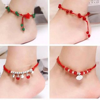Vòng chân màu đen Vòng chân dệt tay Dây đỏ Benming Năm Retro Vòng chân