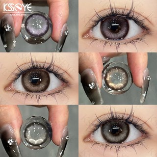  KSSEYE Kính áp tròng màu 2 chiếc Black Swan Series Xám Nâu Tím 14,5MM Kính áp tròng mềm có hộp đựng miễn phí Sử dụng hàng năm Loại mắt to (0,00 ~ -8,00)