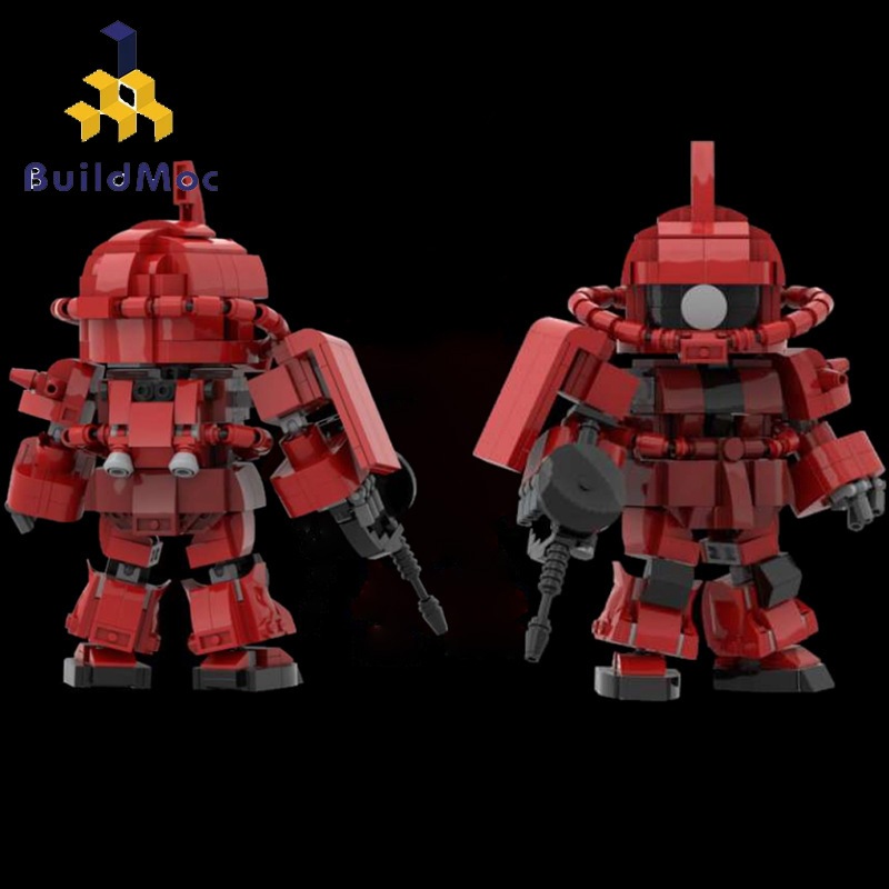 Buildmoc GUNDAM robot Model màu đỏ MS-06S Zaku II robot Khối xây dựng Đồ chơi giáo dục trẻ em Quà tặng cho trẻ em 552 viên gạch Khối xây dựng MOC