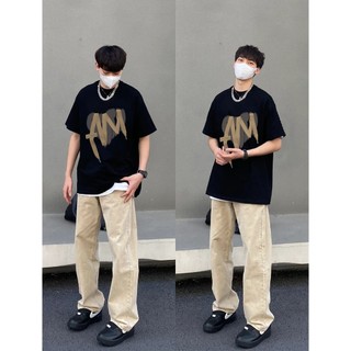 PEAR DODO thương hiệu địa phương ngực in hình trái tim dáng rộng 100% cotton nguyên chất Áo thun nam tay ngắn 240308