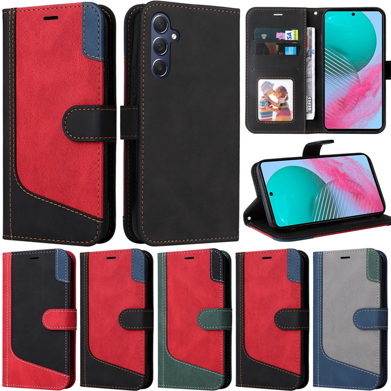 Ốp Lưng Sang Trọng Cho Samsung Galaxy A15 A25 M54 5G A14 5G A24 4G A05 A05S A23 A73 A33 A53 5G A03 Core M23 F23 5G Retro Splice Ví Da PU Mềm Flip Skin Stand Cover