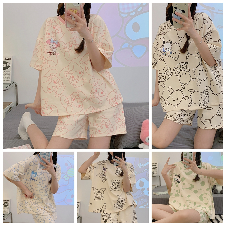 Bộ Đồ Ngủ Nữ Tay Dài Nữ Váy Ngủ Dễ Thương Kuromi Melody Cinnamoroll Bé Gái Bộ Đồ Ngủ