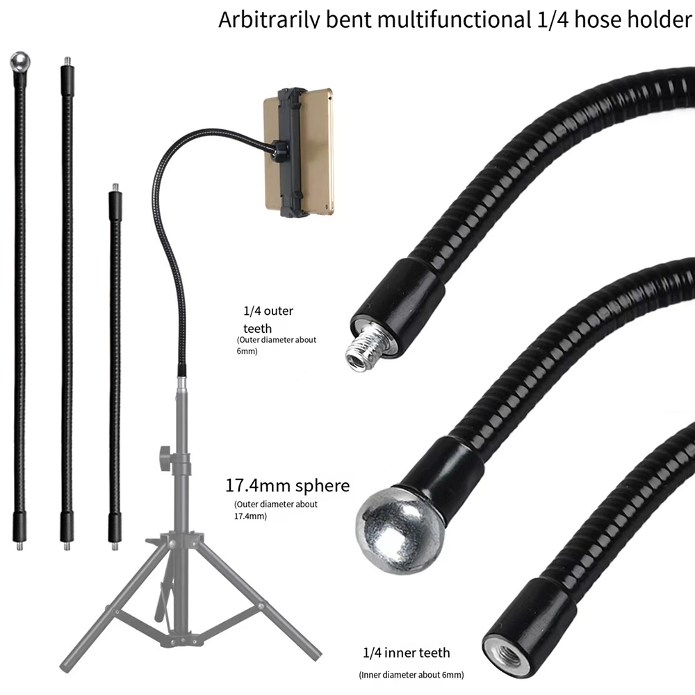 Ống đa năng 20cm / 30cm / 50cm phụ kiện chân máy cả hai đầu 1 / 4 bên trong và bên ngoài răng kim loại khuỷu tay ống cổ ngỗng kẹp ống