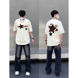 Pear DODO thương hiệu địa phương in hình ngôi sao 100% cotton nguyên chất nam ngắn tay phong cách hip-hop áo thun unisex 240309