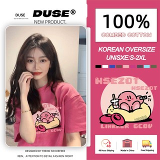 「DUSE」Áo thun ngắn tay in hình cổ tròn thời trang Hàn Quốc quần áo nữ dáng rộng Y2K top