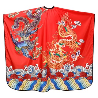 Hàng có sẵn#新品理发围布烫染理发店防静电成人家用美发店围布剪发围布不沾发防水红色龙凤围布