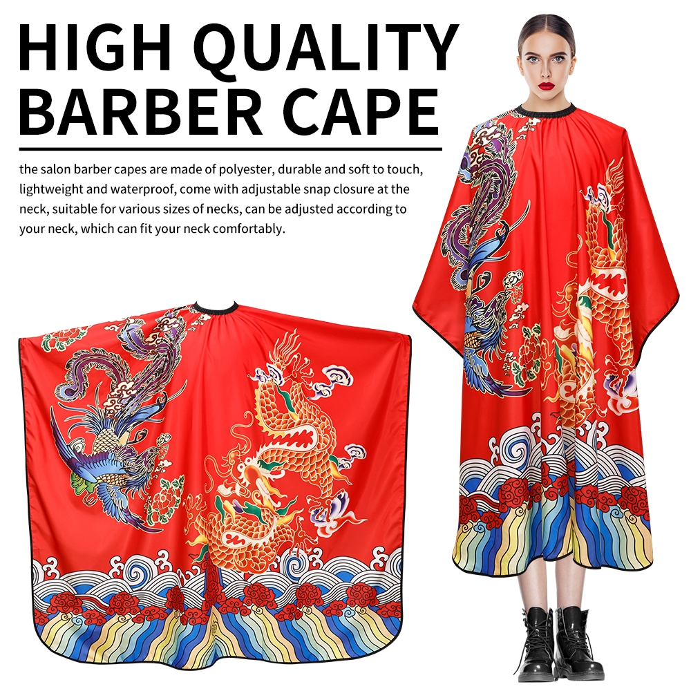 Hàng có sẵn#新品理发围布烫染理发店防静电成人家用美发店围布剪发围布不沾发防水红色龙凤围布