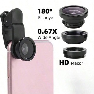 1 Máy Tính 3 In1 Đa Chức Năng 180° Mắt Cá + 0.67X Góc Rộng + 10X Ống Kính Macro Điện Thoại Di Động Ống Kính Máy Ảnh Bộ Dụng Cụ Có Kẹp Cho Và Điện Thoại Android