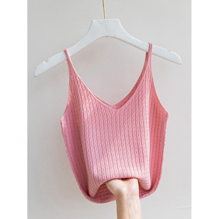 Ice Silk Camisole Phong Cách Mới Phù Hợp Với Bên Trong Dệt Kim Đáy Áo Sơ Mi Mặc Ngoài Cổ Chữ V Gợi Cảm Slim-fit Top
