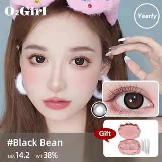 Kính áp tròng 2 chiếc ống kính tiếp xúc màu o2girl lens giãn tròng đen xám nâu ống kính tự nhiên mềm sử dụng hàng năm 14.0-14.5mm lens mắt