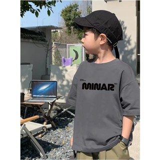 Áo thun cotton ngắn tay nguyên chất dành cho bé trai và bé gái chữ cái tối giản phong cách và đa năng quần áo trẻ em cỡ vừa và nhỏ áo sơ mi mùa hè hàng đầu