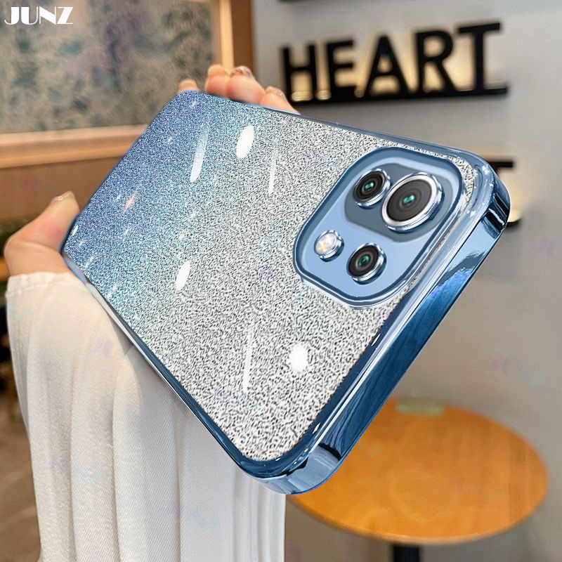 Vỏ Mềm Cho Xiaomi Mi 11 Lite / 11 Lite 5G / 11 Lite 5G NE Ốp Điện Thoại Mạ Điện Trong Suốt Gradient Sang Trọng Cảm Giác Da Lấp Lánh Bảo Vệ Camera Ốp Lưng JD002