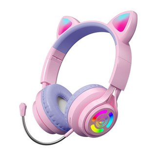 Tai nghe Hifi không dây Tai mèo Tai nghe chơi game Bluetooth phát sáng Tai nghe trẻ em RGB có micrô có thể tháo rời cho điện thoại