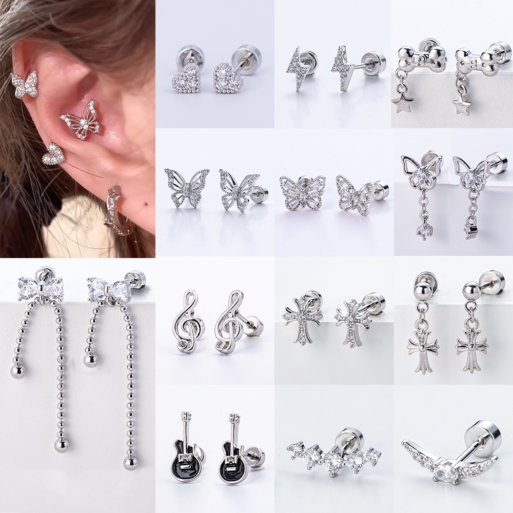 1 Con Bướm Thép Không Gỉ Sụn Bông Tai Chữ Thập Bông Tai Trái Tim Pha Lê Tai Bông Xoắn Ốc Ốc Tragus Xuyên