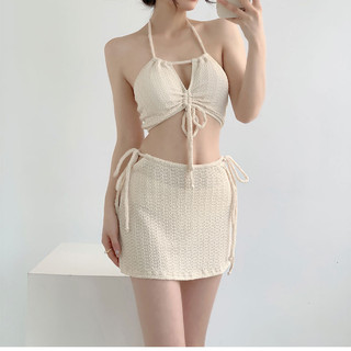 SÉT BIKINI 3 MÓN MÀU BE - ĐEN SIÊU XINH
