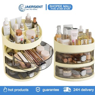 JAERSENT Hộp đựng ngăn kéo tròn ba tầng，Hộp lưu trữ máy tính để bàn Acrylic Mỹ phẩm Giỏ trong suốt Ngăn kéo mặt nạ phòng ngủ tập thể