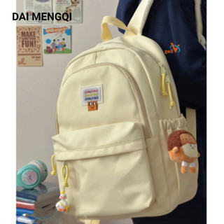Daimengqi Ba lô nữ mềm mại sữa nếp màu vàng đơn giản và đa năng Instagram dung tích lớn học sinh trung học ba lô học sinh trung học ba lô máy tính