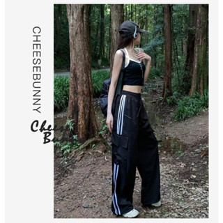 CheeseBunny Quần ống rộng nữ nam thể thao, quần jogger dù túi hộp unisex, cạp cao suông dài phối dây rút style